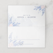 Dusty Blue Gold Geometric Pink Floral Wedding Platzkarte (Außenseite Aufgefaltet)