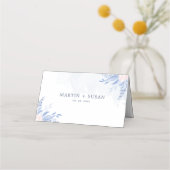 Dusty Blue Gold Geometric Pink Floral Wedding Platzkarte (Rückseite)