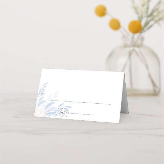 Dusty Blue Gold Geometric Pink Floral Wedding Platzkarte (Vorderseite)