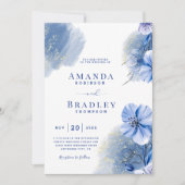 Dusty Blue & Gold Glitzer Elegante Hochzeit der Bl Einladung (Vorderseite)