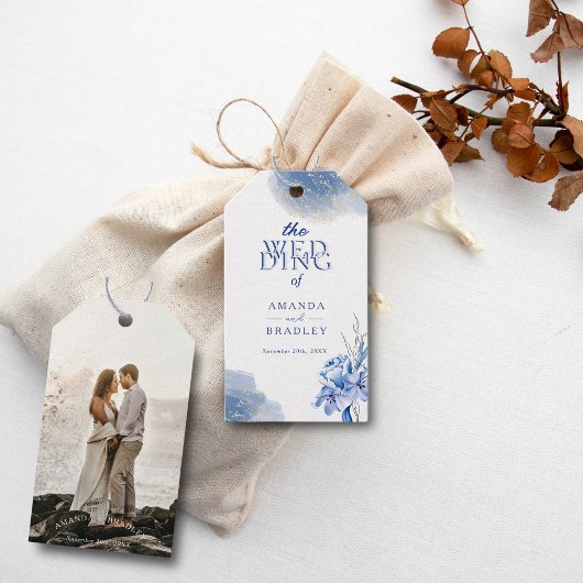 Dusty Blue Gold Glitzer Elegante Rustikale Hochzei Geschenkanhänger