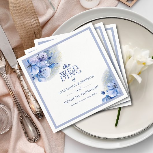 Dusty Blue Gold Glitzer Elegante Rustikale Hochzei Serviette