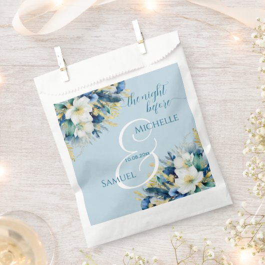 Dusty Blue Gold Glitzer Floral Geschenktütchen (Ausgeschnitten)