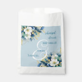 Dusty Blue Gold Glitzer Floral Probe Dinner Geschenktütchen (Vorderseite)