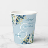 Dusty Blue Gold Glitzer Floral Probe Dinner Pappbecher (Vorderseite)