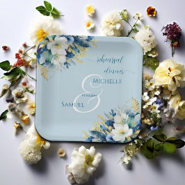 Dusty Blue Gold Glitzer Floral Probe Dinner Pappteller