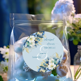 Dusty Blue Gold Glitzer Floral Probe Dinner Runder Aufkleber