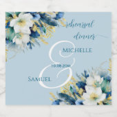 Dusty Blue Gold Glitzer Floral Probe Dinner Schaumweinetikett (Einzelnes Label)