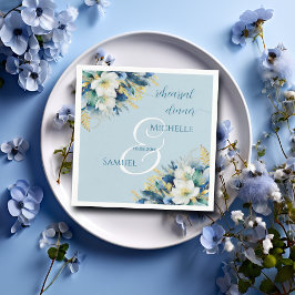 Dusty Blue Gold Glitzer Floral Probe Dinner Serviette