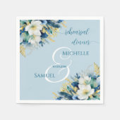 Dusty Blue Gold Glitzer Floral Probe Dinner Serviette (Vorderseite)