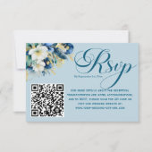 Dusty Blue Gold Glitzer Floral QR Code RSVP Card (Vorderseite)
