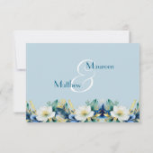 Dusty Blue Gold Glitzer Floral QR Code RSVP Card Karte (Rückseite)