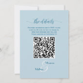 Dusty Blue Gold Glitzer Floral QR Code Wedding Einladung (Rückseite)