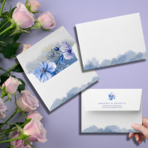 Dusty Blue Gold Glitzer Floral Rücksendeadresse 12