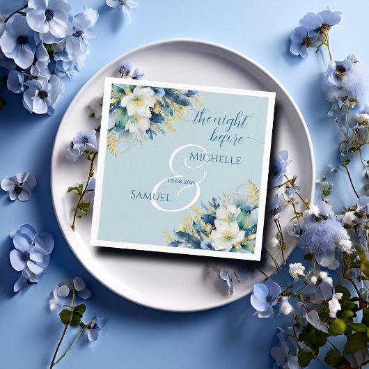 Dusty Blue Gold Glitzer Floral Serviette