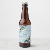 Dusty Blue Gold Glitzer Floral Wedding Bierflaschenetikett (Vorderseite)