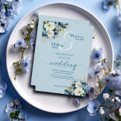 Dusty Blue Gold Glitzer Floral Wedding Einladung