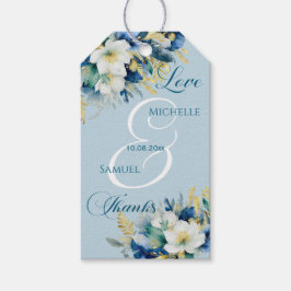 Dusty Blue Gold Glitzer Floral Wedding Geschenkanhänger