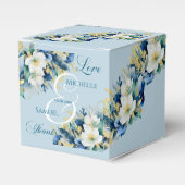 Dusty Blue Gold Glitzer Floral Wedding Geschenkschachtel (Vorderseite)