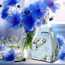 Dusty Blue Gold Glitzer Floral Wedding Geschenkschachtel