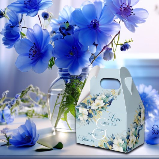 Dusty Blue Gold Glitzer Floral Wedding Geschenkschachtel