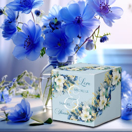Dusty Blue Gold Glitzer Floral Wedding Geschenkschachtel