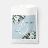 Dusty Blue Gold Glitzer Floral Wedding Geschenktütchen (Vorderseite)