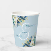 Dusty Blue Gold Glitzer Floral Wedding Pappbecher (Vorderseite)