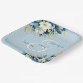 Dusty Blue Gold Glitzer Floral Wedding Pappteller (Gewinkelt)