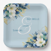 Dusty Blue Gold Glitzer Floral Wedding Pappteller (Vorderseite)