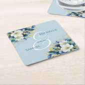 Dusty Blue Gold Glitzer Floral Wedding Rechteckiger Pappuntersetzer (angewinkelt)