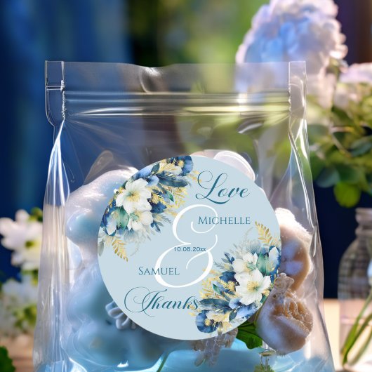 Dusty Blue Gold Glitzer Floral Wedding Runder Aufkleber