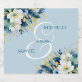 Dusty Blue Gold Glitzer Floral Wedding Schaumweinetikett (Einzelnes Label)