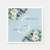 Dusty Blue Gold Glitzer Floral Wedding Serviette (Vorderseite)