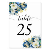 Dusty Blue Gold Glitzer Floral Wedding Tischnummer (Vorderseite)
