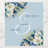 Dusty Blue Gold Glitzer Floral Wedding Weinetikett (Einzelnes Label)