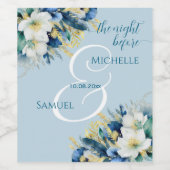 Dusty Blue Gold Glitzer Floral Weinetikett (Einzelnes Label)