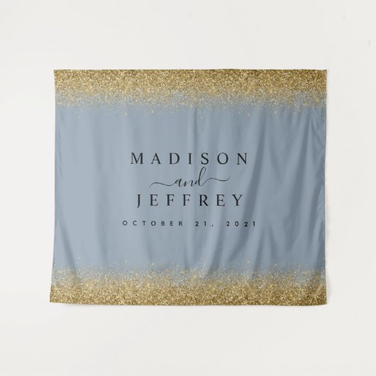 Dusty Blue & Gold Glitzer - Hintergrund für Hochze Wandteppich (Vorderseite (Horizontal))