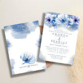 Dusty Blue & Gold Glitzer Hochzeit Probe Dinner Einladung