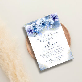 Dusty Blue & Gold Glitzer Hochzeit Probe Dinner Einladung