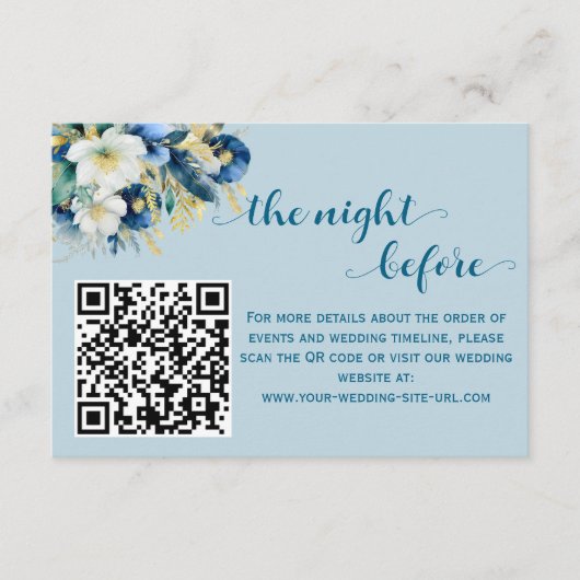 Dusty Blue Gold Glitzer QR Code Begleitkarte (Vorderseite)