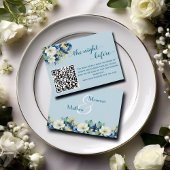 Dusty Blue Gold Glitzer QR Code Begleitkarte