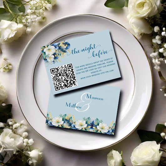 Dusty Blue Gold Glitzer QR Code Begleitkarte