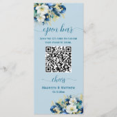 Dusty Blue Gold Glitzer QR Code Hochzeit Open Bar Menükarte (Vorderseite)
