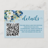 Dusty Blue Gold Glitzer QR Code Hochzeitdetails Begleitkarte (Vorderseite)