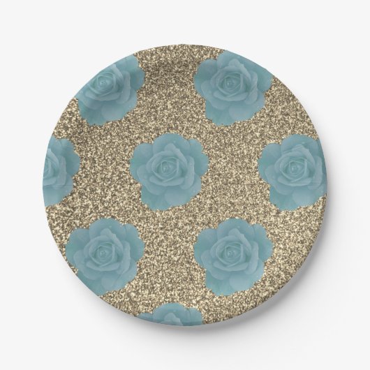 Dusty Blue Gold Glitzer Rose Brautparty Wedding Pappteller (Vorderseite)