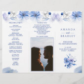Dusty Blue & Gold Glitzer Trifold Wedding Program Flyer (Vorne)