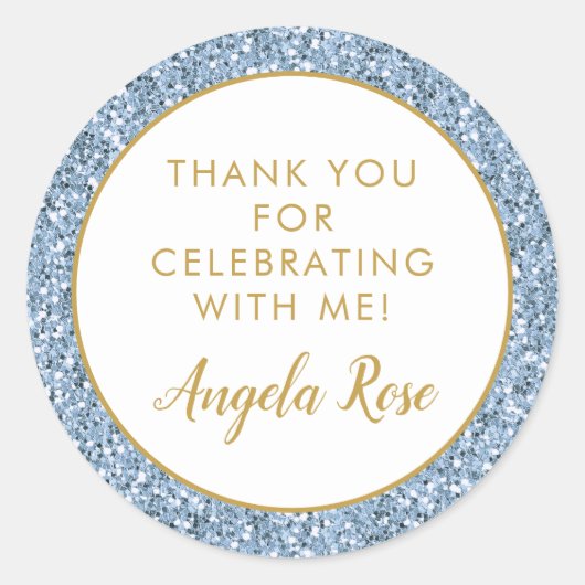 Dusty Blue Gold Glitzer Vielen Dank Gastgeschenk Runder Aufkleber (Vorderseite)