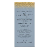 Dusty Blue & Gold Glitzer Wedding Program Werbekarte (Vorne)