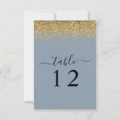 Dusty Blue & Gold Glitzer Wedding Table Card Einladung (Rückseite)